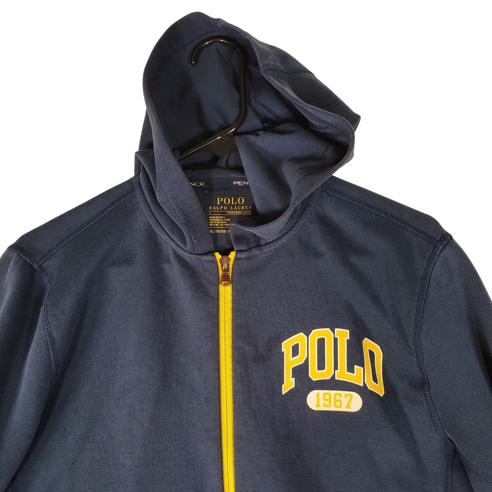 Polo Ralph Lauren Performance Navy Yellow Full Zip Hoodie XL 18-20